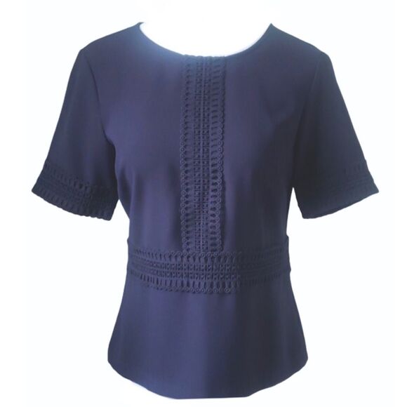 Ann Taylor Navy Embroidered Blouse - Picture 2 of 16